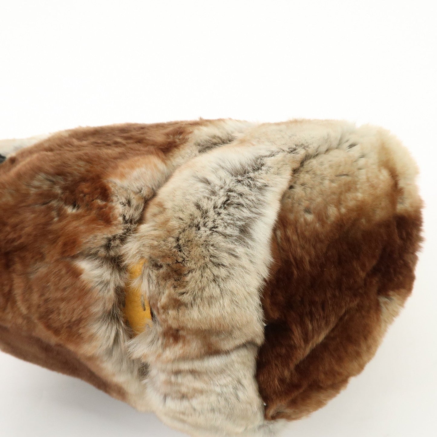 FENDI Seleria Leather Fur Mini Linda Hand Bag Brown White 8BR486