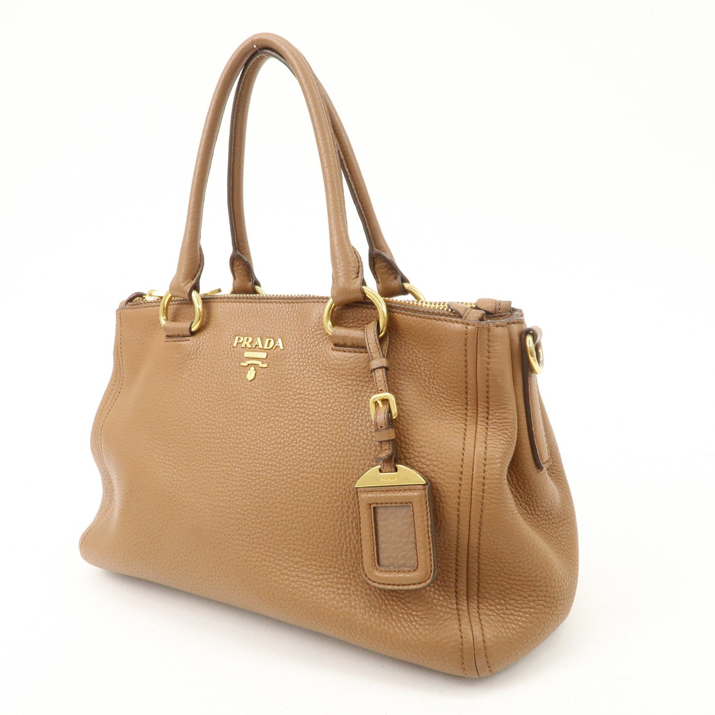 PRADA Logo Leather 2WAY Tote Bag Hand Bag Brown Gold Hardware