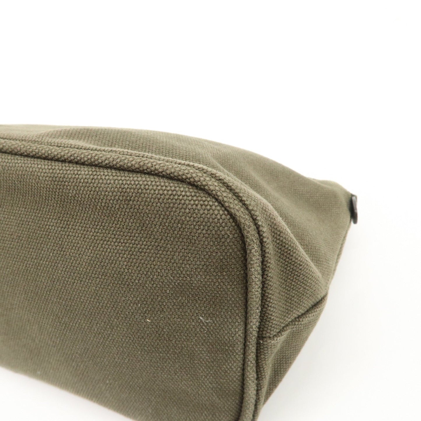 PRADA Triangle Logo Canvas Leather Cosmetic Pouch Khaki 1N1857