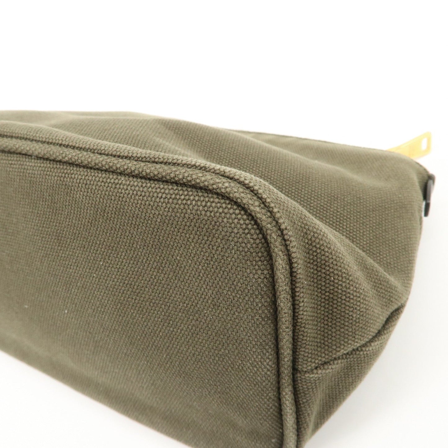 PRADA Triangle Logo Canvas Leather Cosmetic Pouch Khaki 1N1857