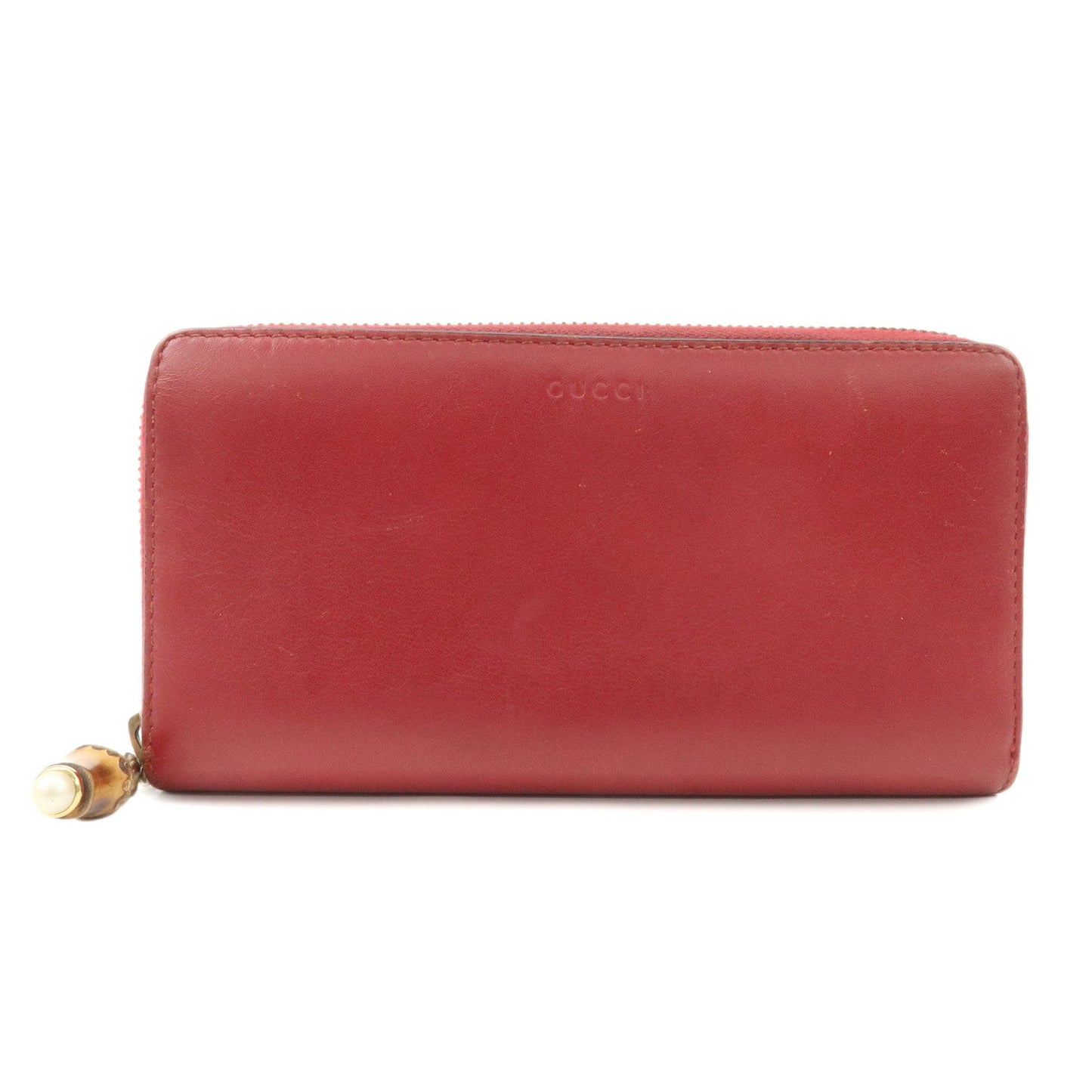 GUCCI Bamboo Leather Round Zippy Wallet Long Wallet Red