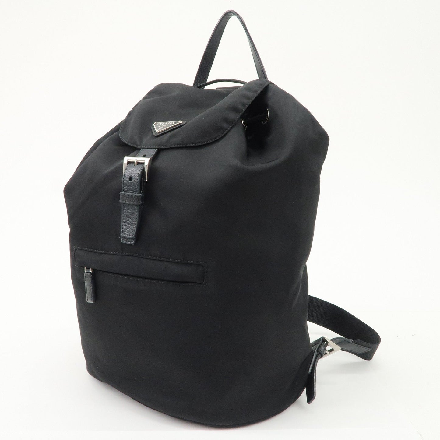 PRADA Triangle Logo Nylon Leather Backpack Ruck Sack Black