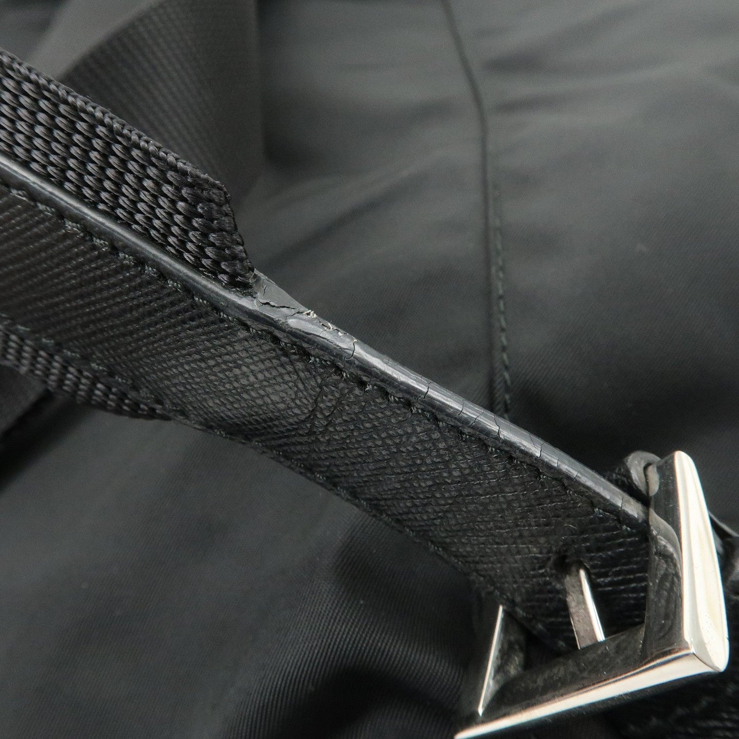 PRADA Triangle Logo Nylon Leather Backpack Ruck Sack Black