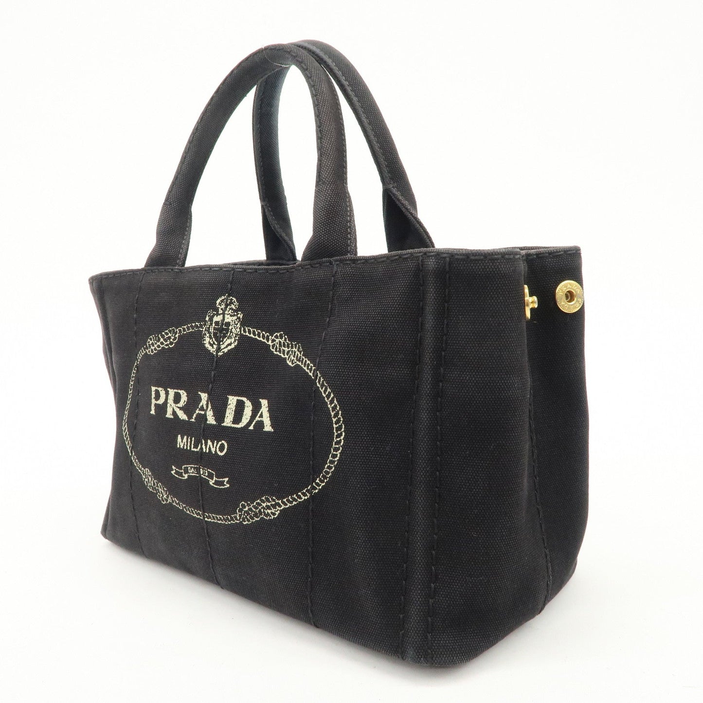 PRADA Logo Denim Canapa Canvas 2 Way Tote Bag Hand Bag Black B2642B