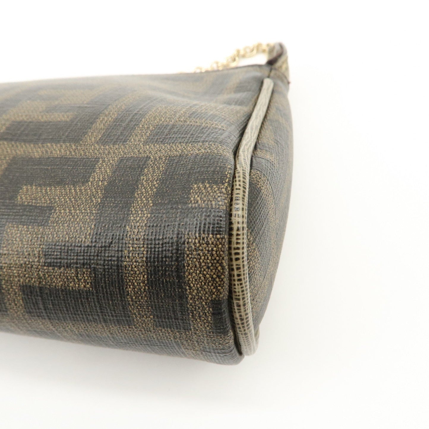 FENDI Zucca PVC Leather Chain Accessory Pouch Hand Bag Brown 8M0264