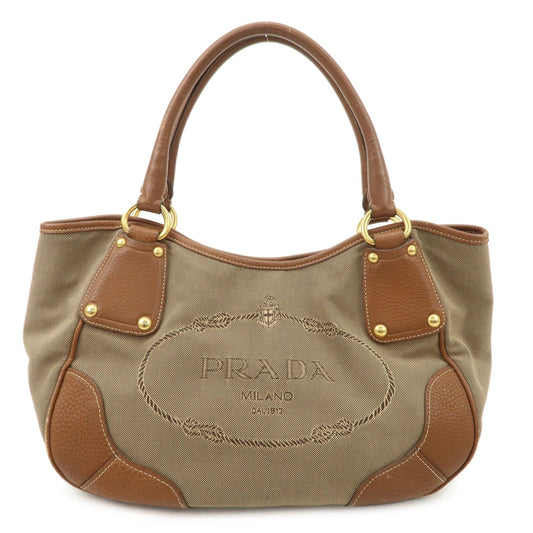 PRADA Logo Jacquard Leather Tote Bag Hand Bag Brown BR4635