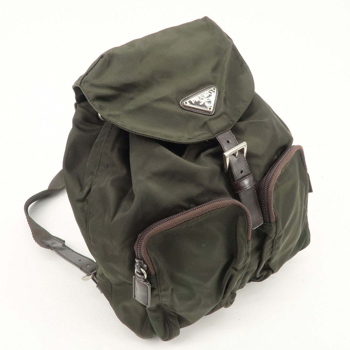 PRADA  Triangle Logo Leather Nylon BackPack B5885F