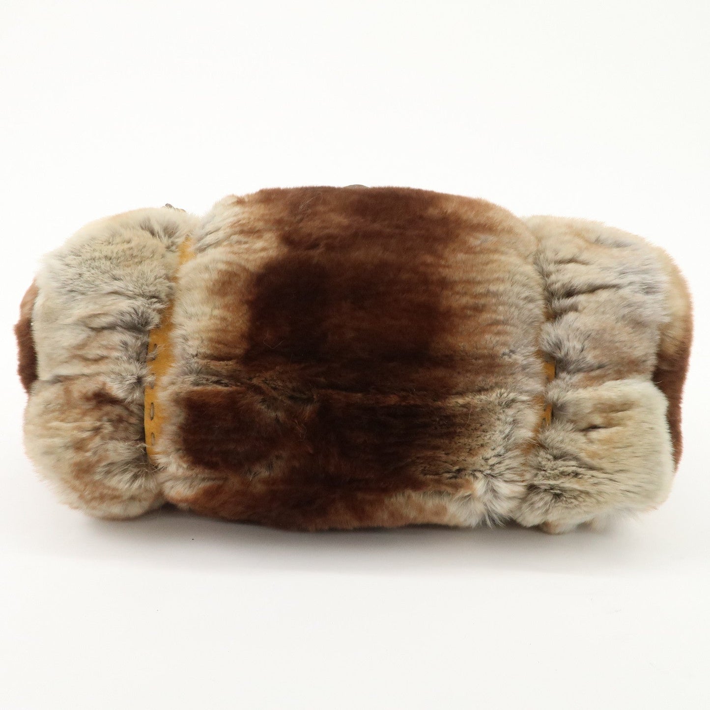 FENDI Seleria Leather Fur Mini Linda Hand Bag Brown White 8BR486