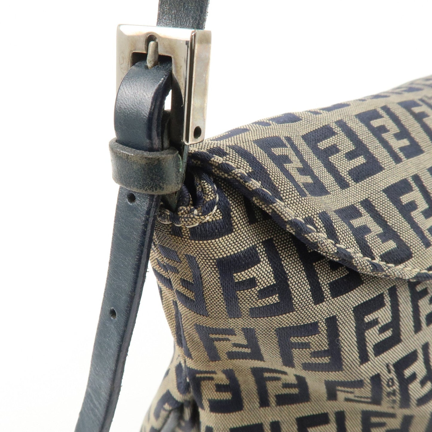 FENDI Zucchino Canvas Leather Shoulder Bag Hand Bag Grey Navy 26796