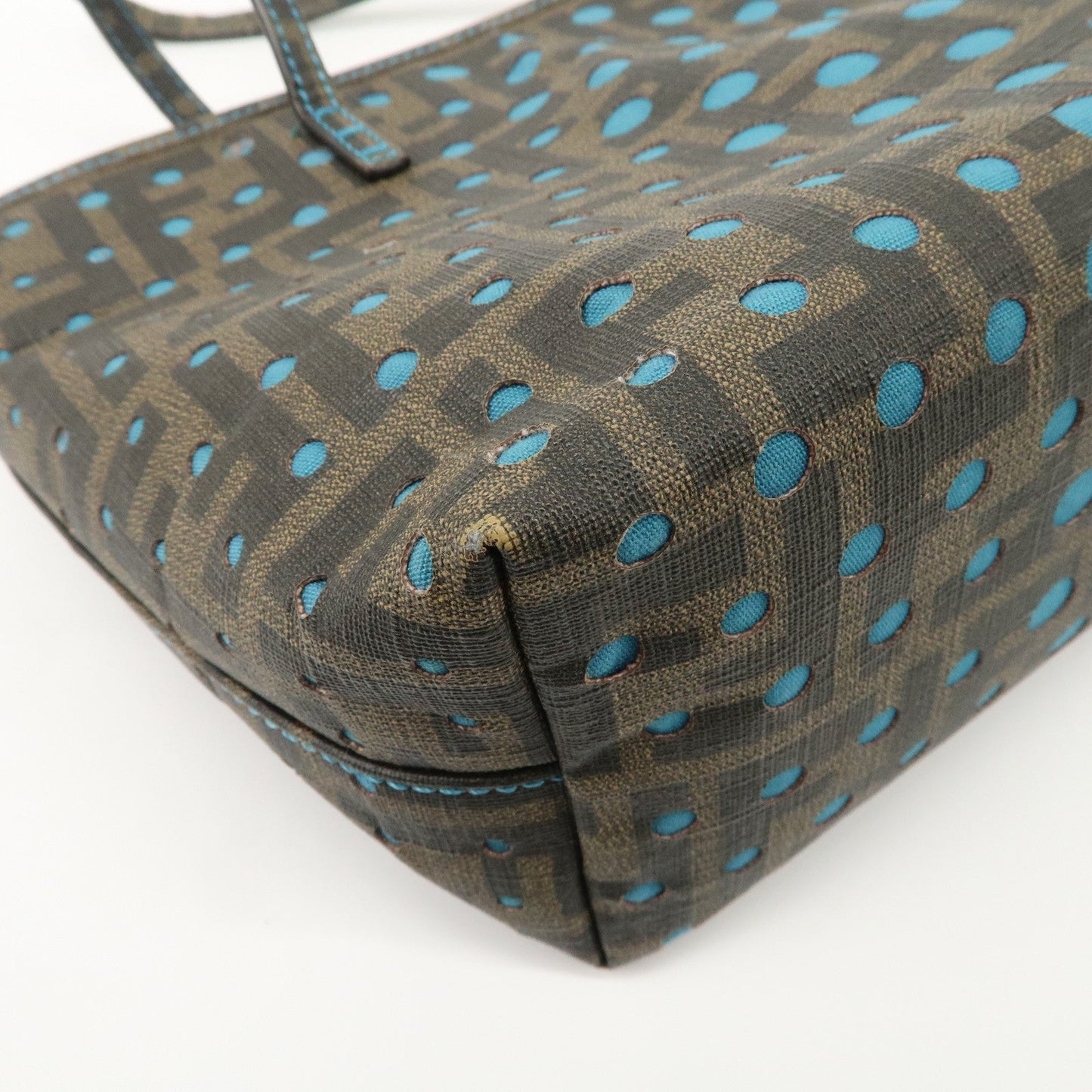 FENDI Zucca PVC Nylon Punching Tote Bag Brown Black 8BH223