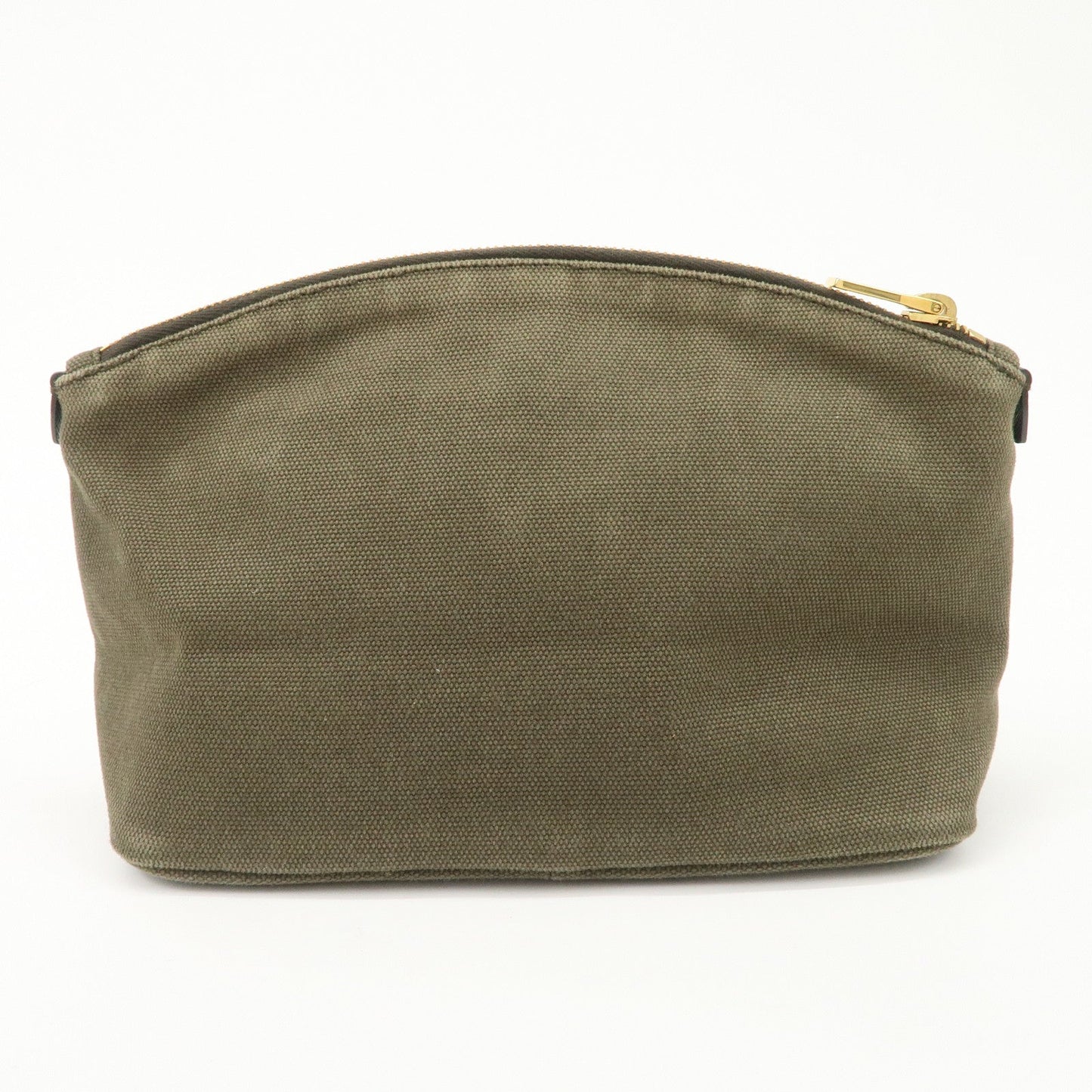 PRADA Triangle Logo Canvas Leather Cosmetic Pouch Khaki 1N1857