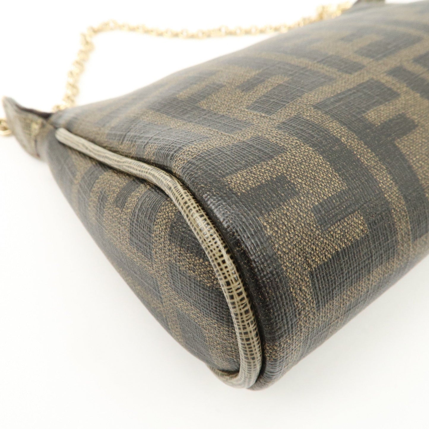 FENDI Zucca PVC Leather Chain Accessory Pouch Hand Bag Brown 8M0264