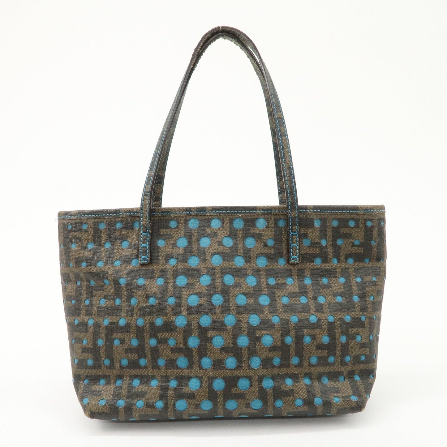 FENDI Zucca PVC Nylon Punching Tote Bag Brown Black 8BH223