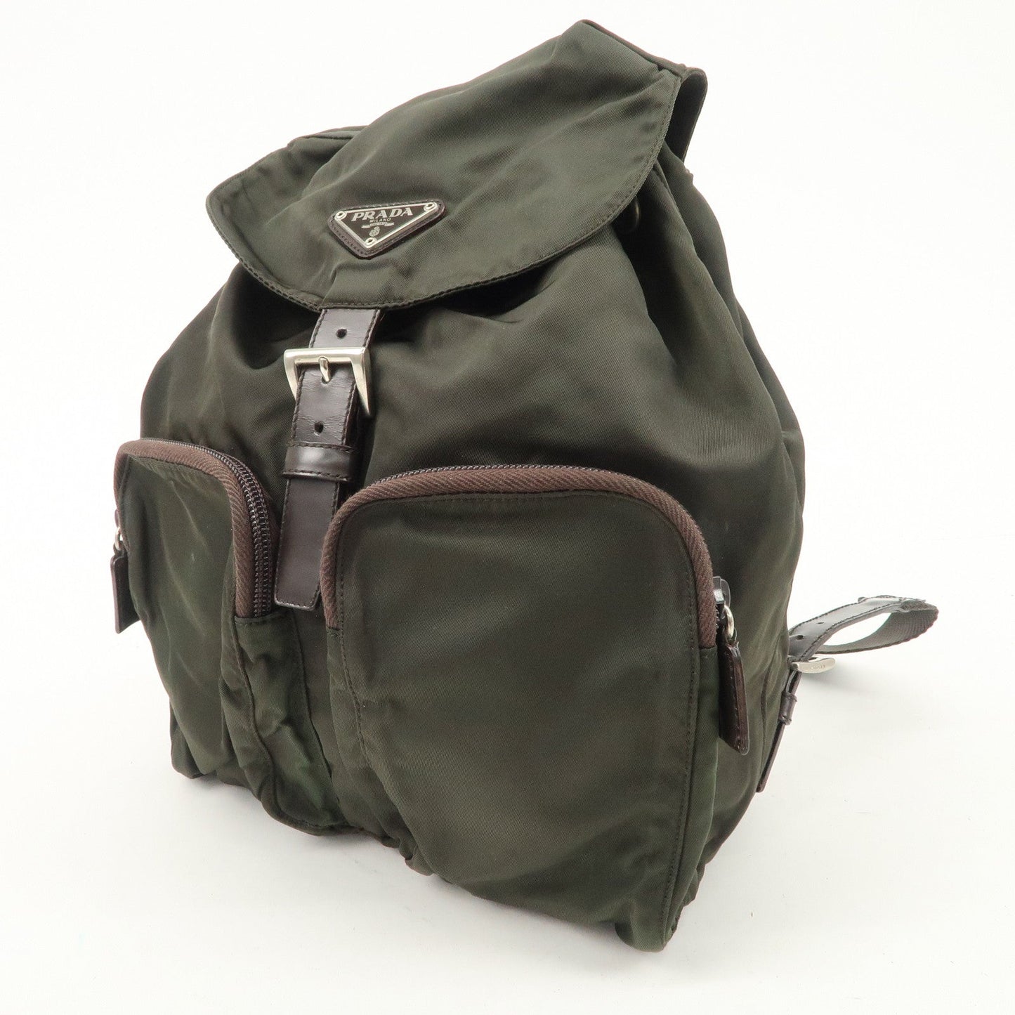PRADA  Triangle Logo Leather Nylon BackPack B5885F