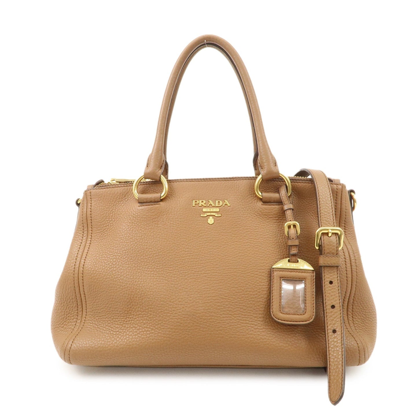 PRADA Logo Leather 2WAY Tote Bag Hand Bag Brown Gold Hardware