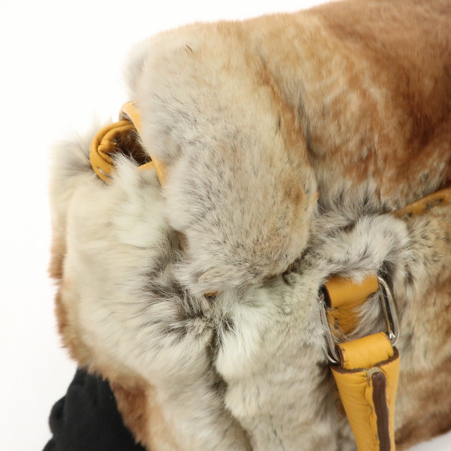 FENDI Seleria Leather Fur Mini Linda Hand Bag Brown White 8BR486