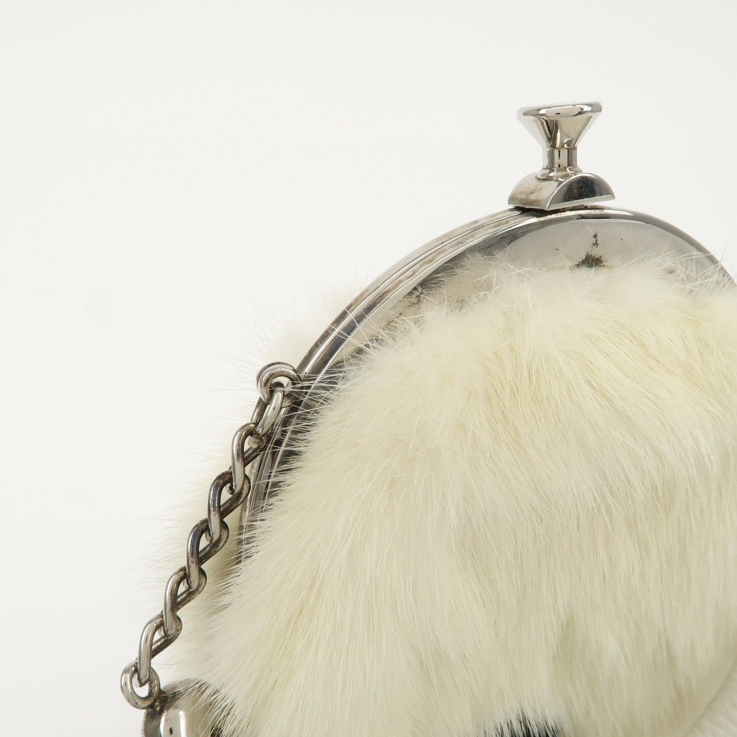 FENDI Seleria Leather Fur Flower Motif Kiss Lock Pouch Hand Bag 8BK048