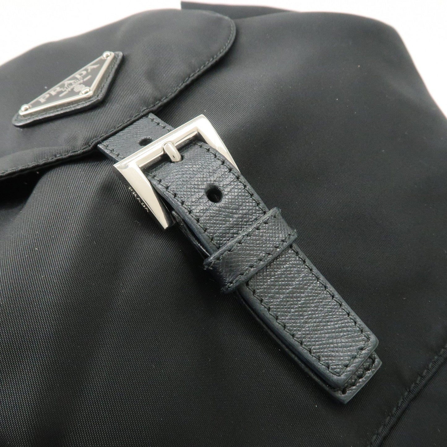PRADA Triangle Logo Nylon Leather Backpack Ruck Sack Black