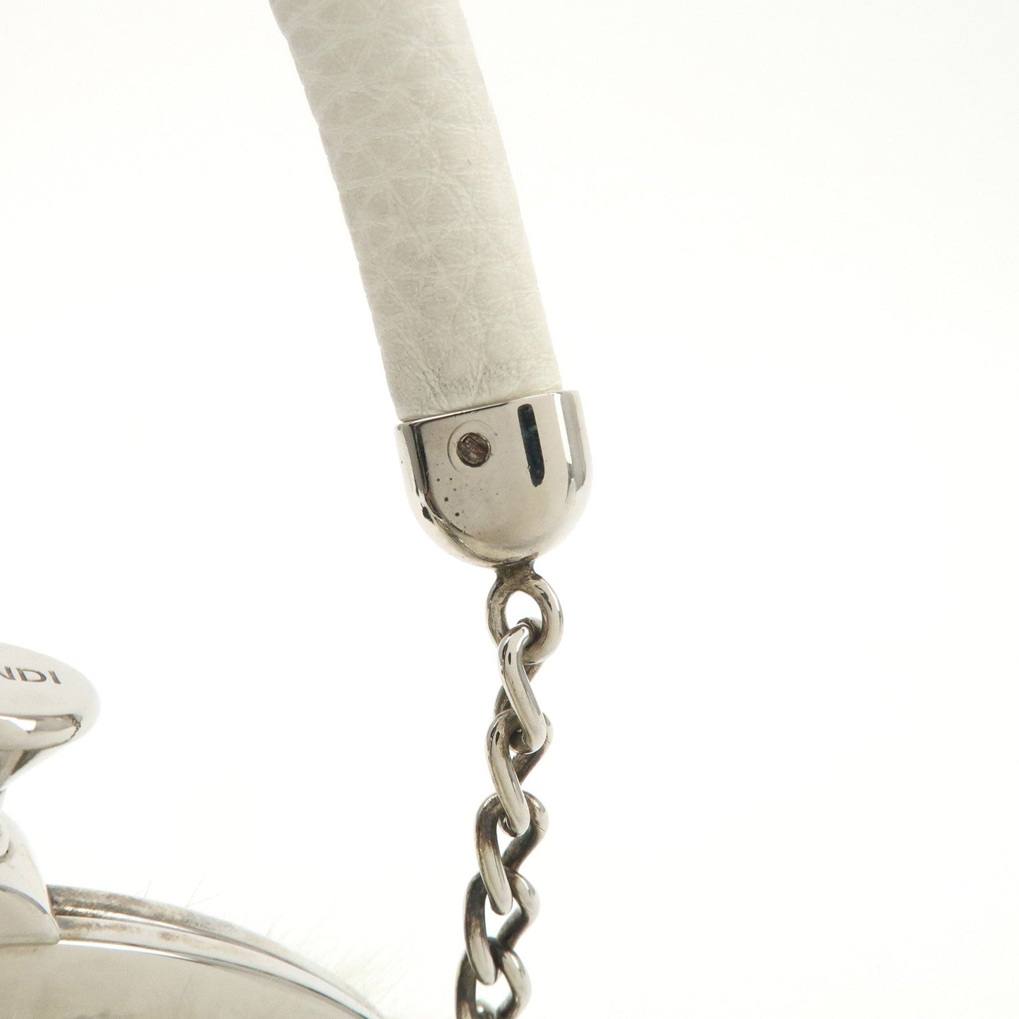FENDI Seleria Leather Fur Flower Motif Kiss Lock Pouch Hand Bag 8BK048