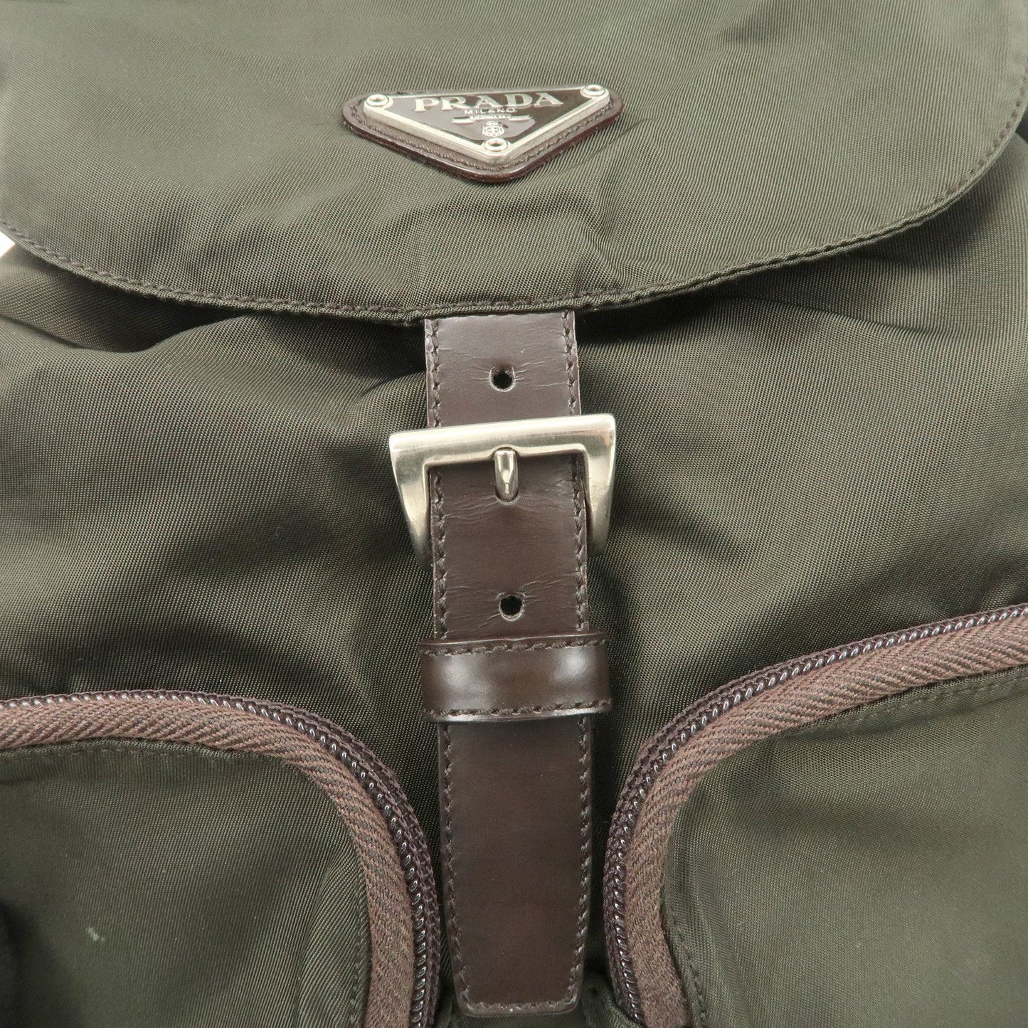 PRADA  Triangle Logo Leather Nylon BackPack B5885F