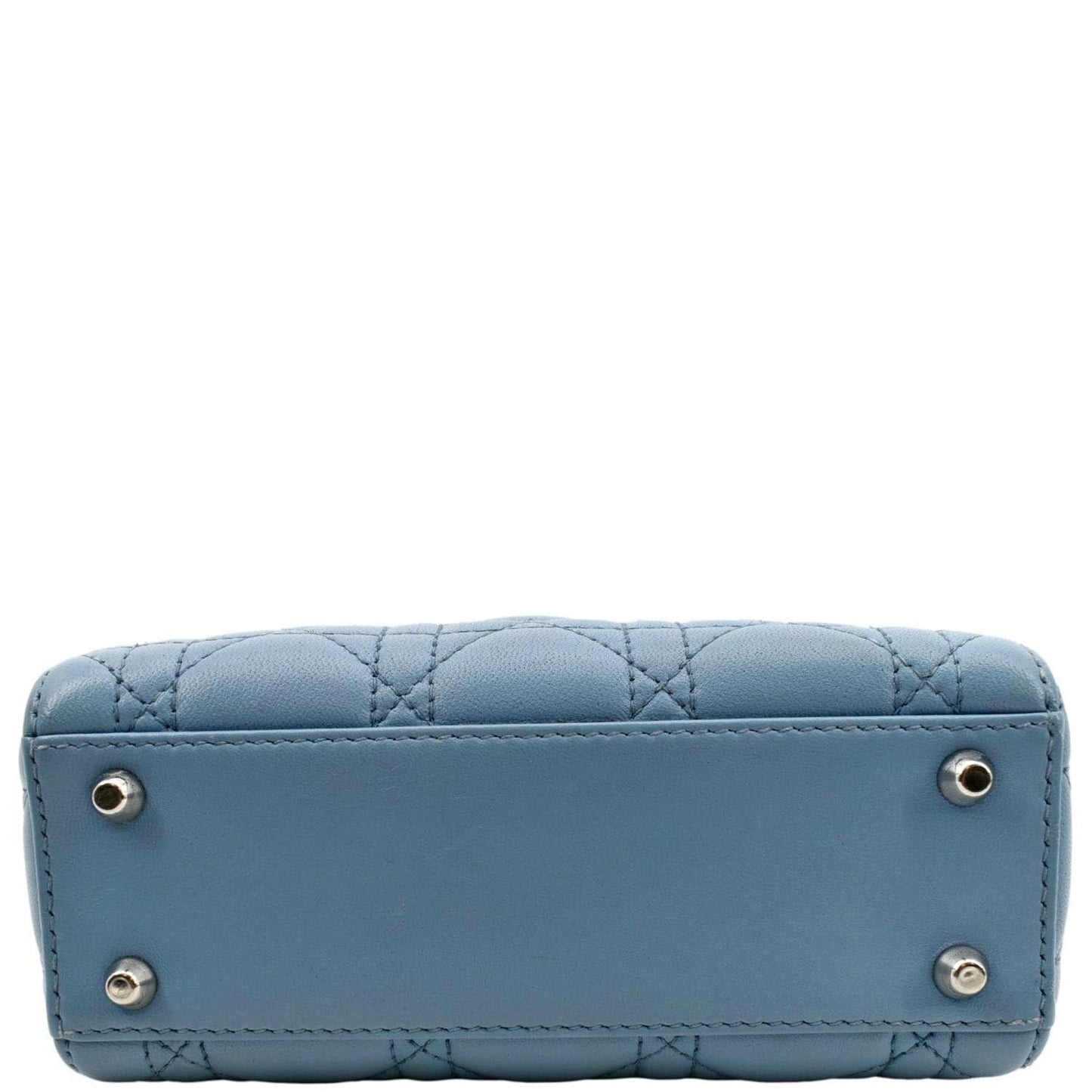 CHRISTIAN DIOR Mini Lady Dior Cannage Lambskin Leather Shoulder Bag Blue