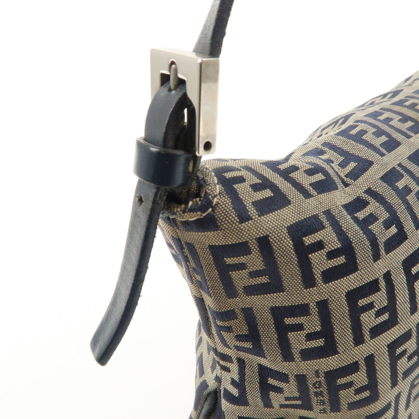 FENDI Zucchino Canvas Leather Shoulder Bag Hand Bag Grey Navy 26796