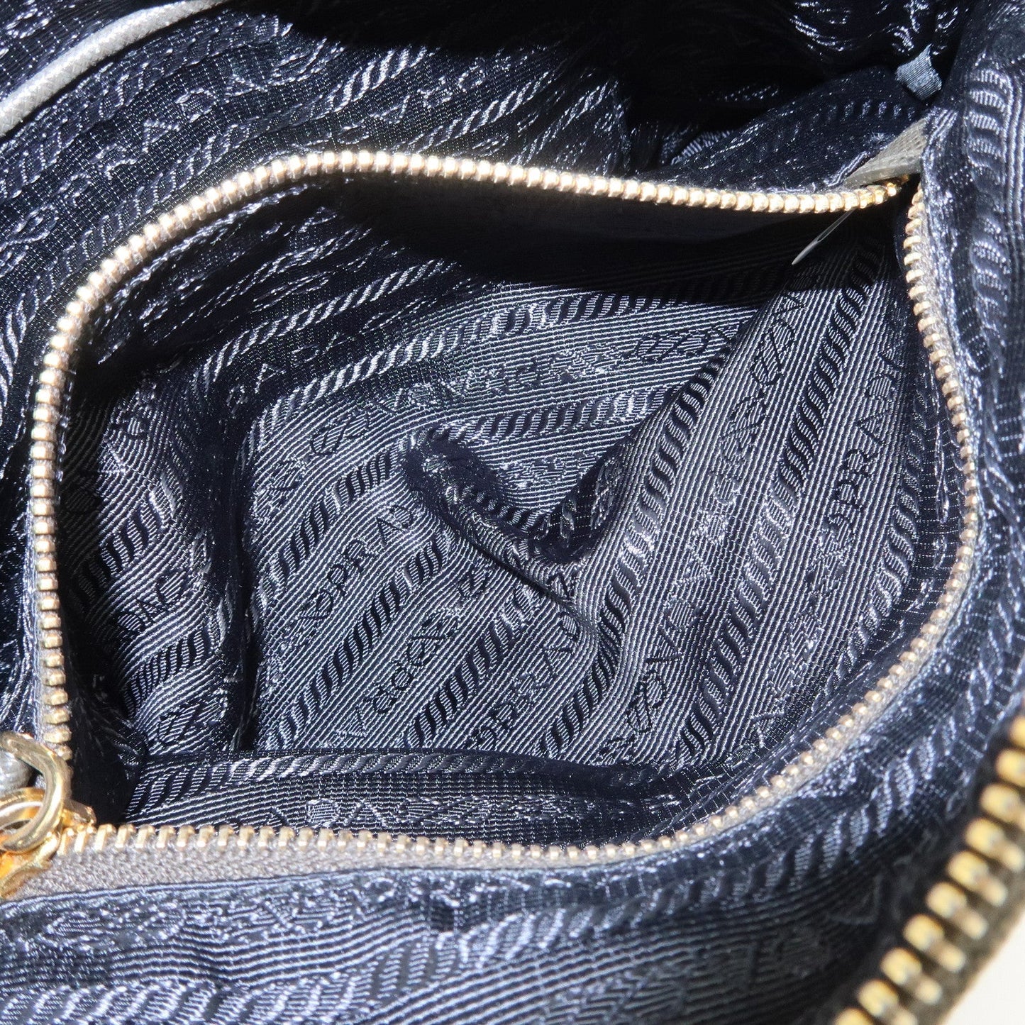 PRADA Triangle Logo Canvas Leather Cosmetic Pouch Khaki 1N1857