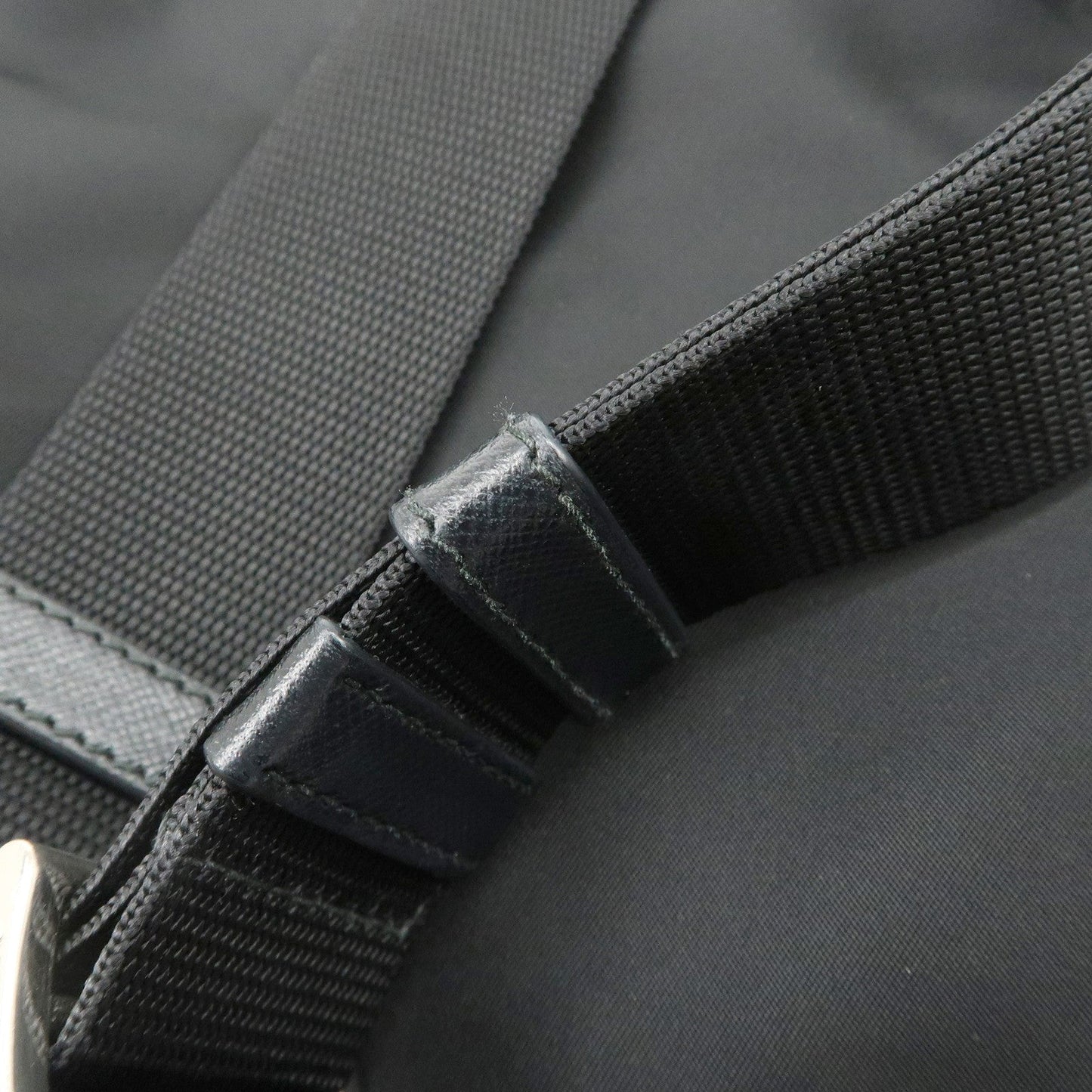 PRADA Triangle Logo Nylon Leather Backpack Ruck Sack Black