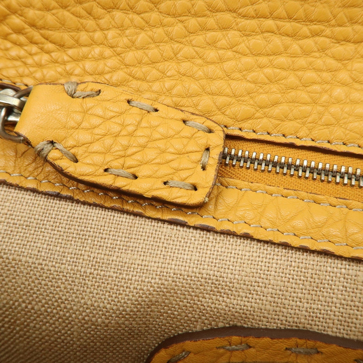 FENDI Seleria Leather Fur Mini Linda Hand Bag Brown White 8BR486