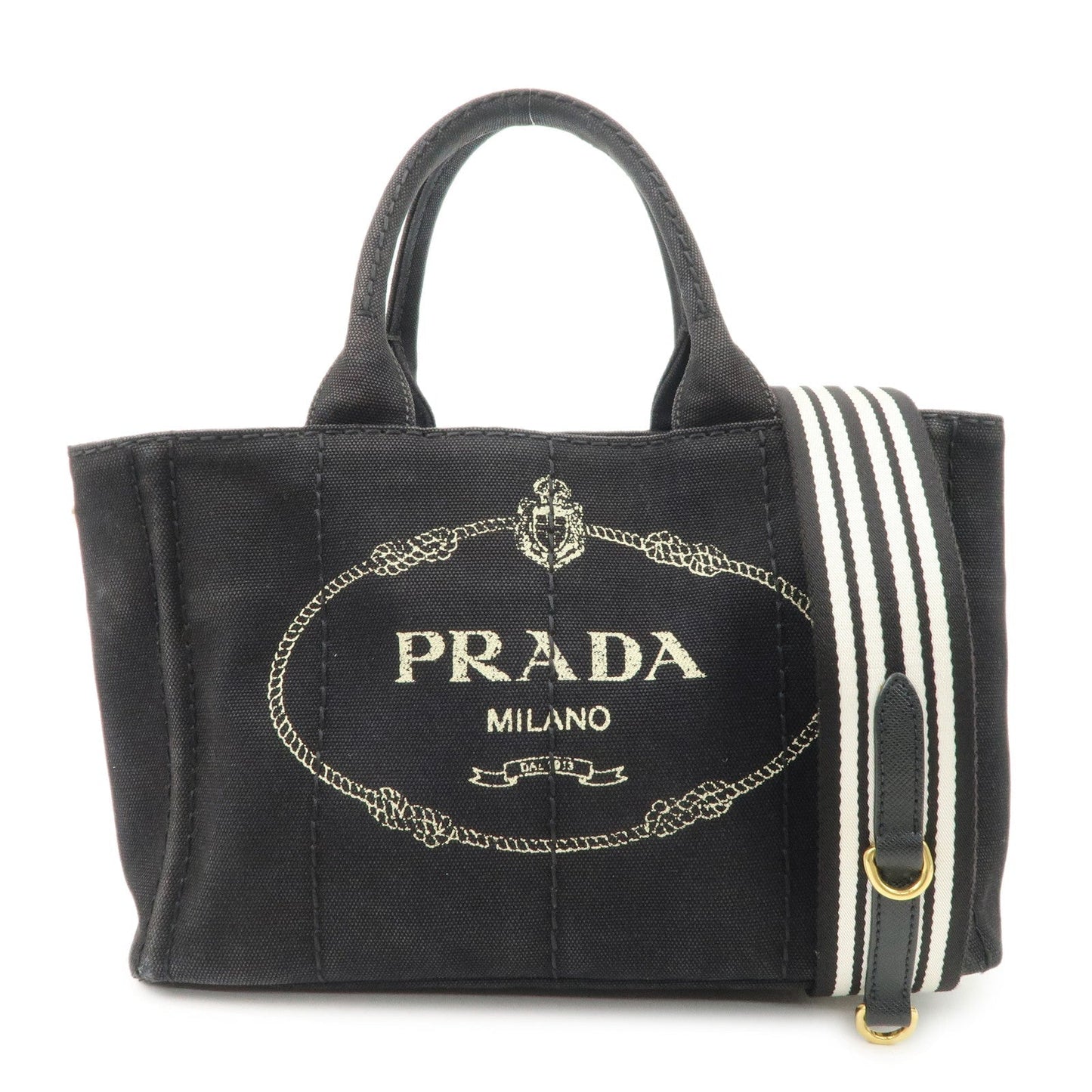 PRADA Logo Denim Canapa Canvas 2 Way Tote Bag Hand Bag Black B2642B