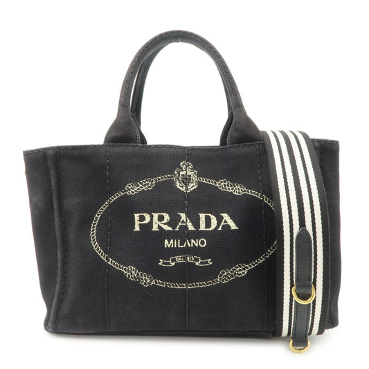 PRADA Logo Denim Canapa Canvas 2 Way Tote Bag Hand Bag Black B2642B