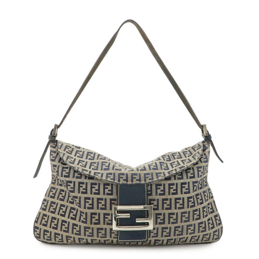 FENDI Zucchino Canvas Leather Shoulder Bag Hand Bag Grey Navy 26796