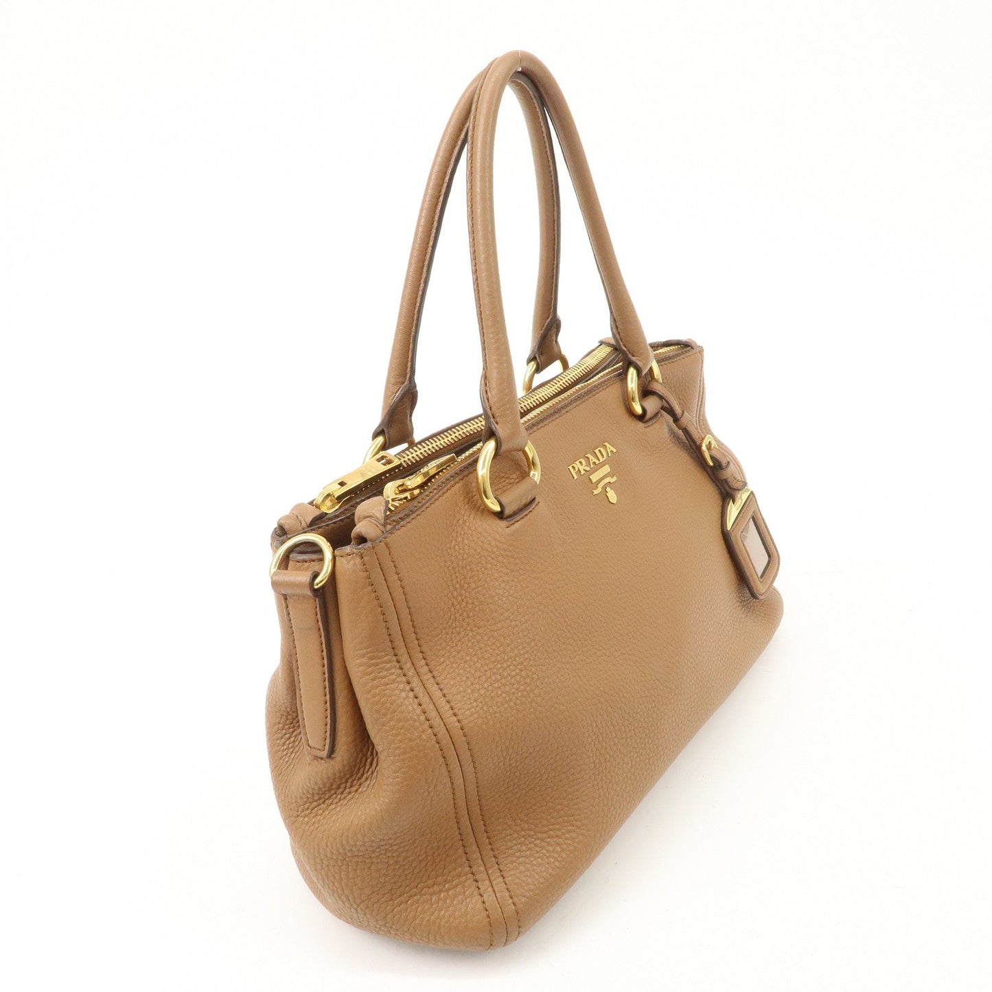 PRADA Logo Leather 2WAY Tote Bag Hand Bag Brown Gold Hardware