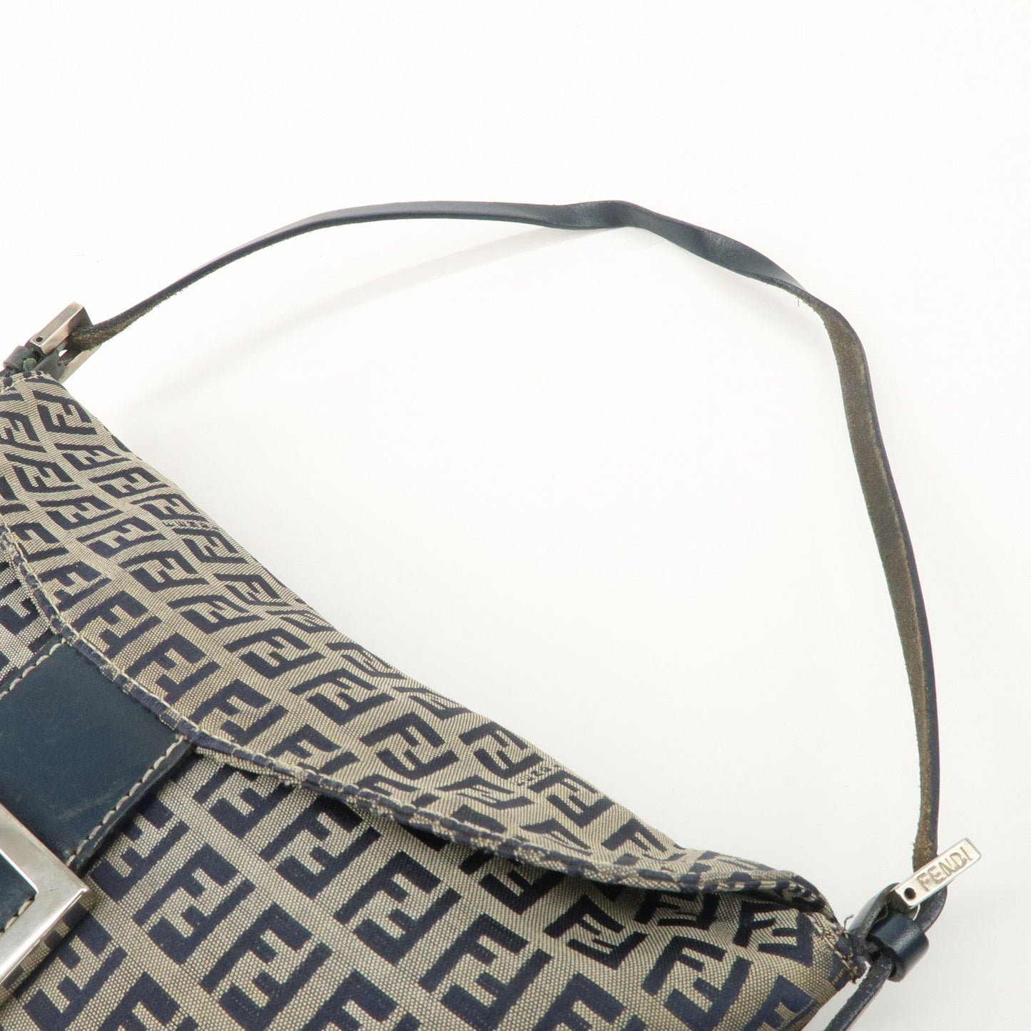 FENDI Zucchino Canvas Leather Shoulder Bag Hand Bag Grey Navy 26796