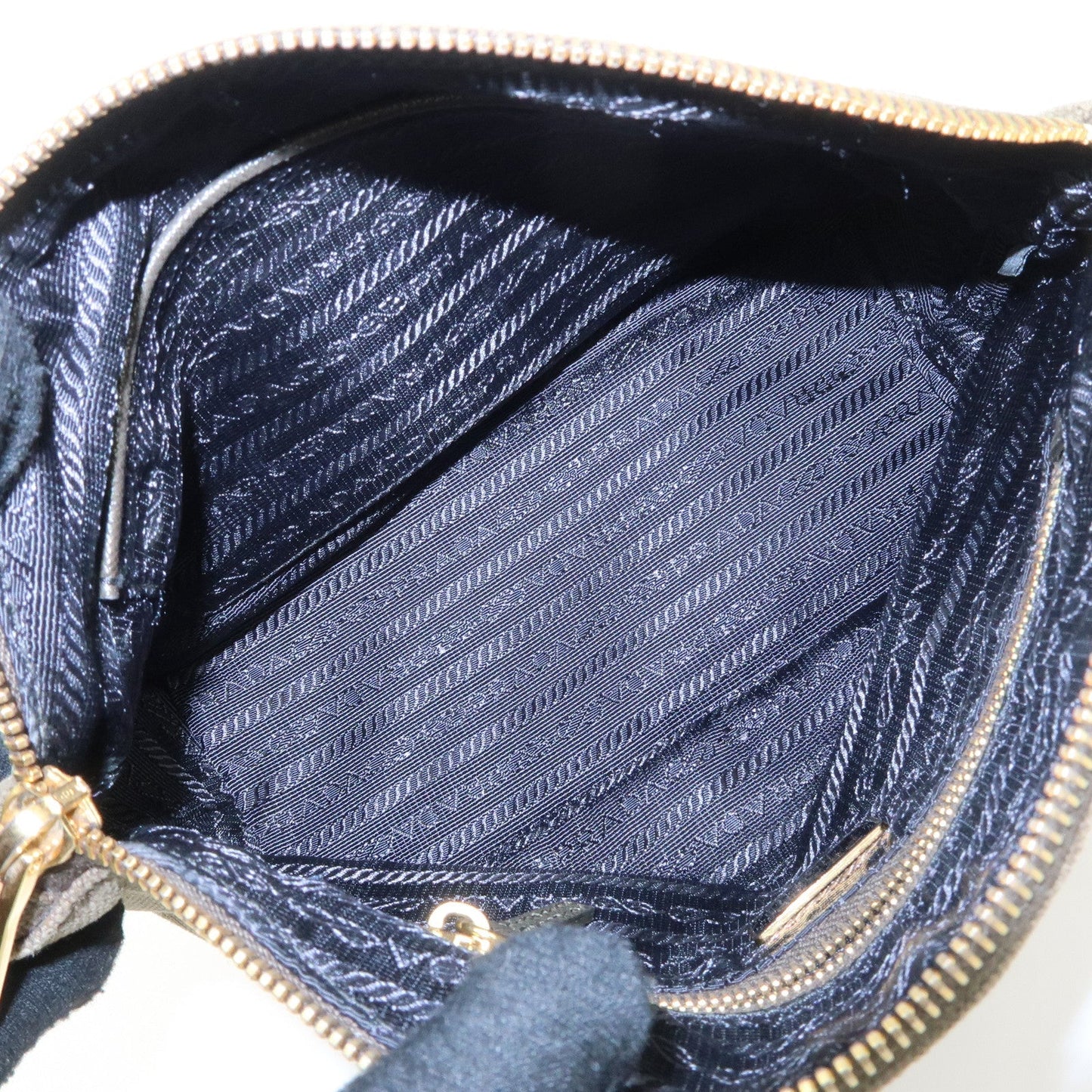 PRADA Triangle Logo Canvas Leather Cosmetic Pouch Khaki 1N1857