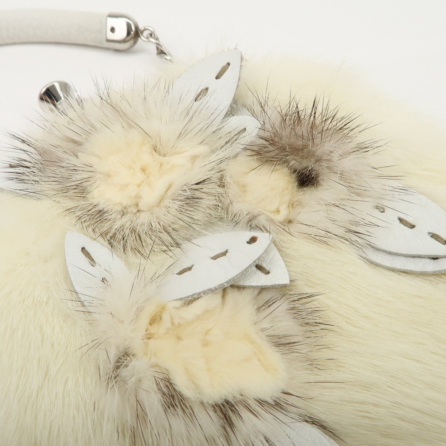 FENDI Seleria Leather Fur Flower Motif Kiss Lock Pouch Hand Bag 8BK048