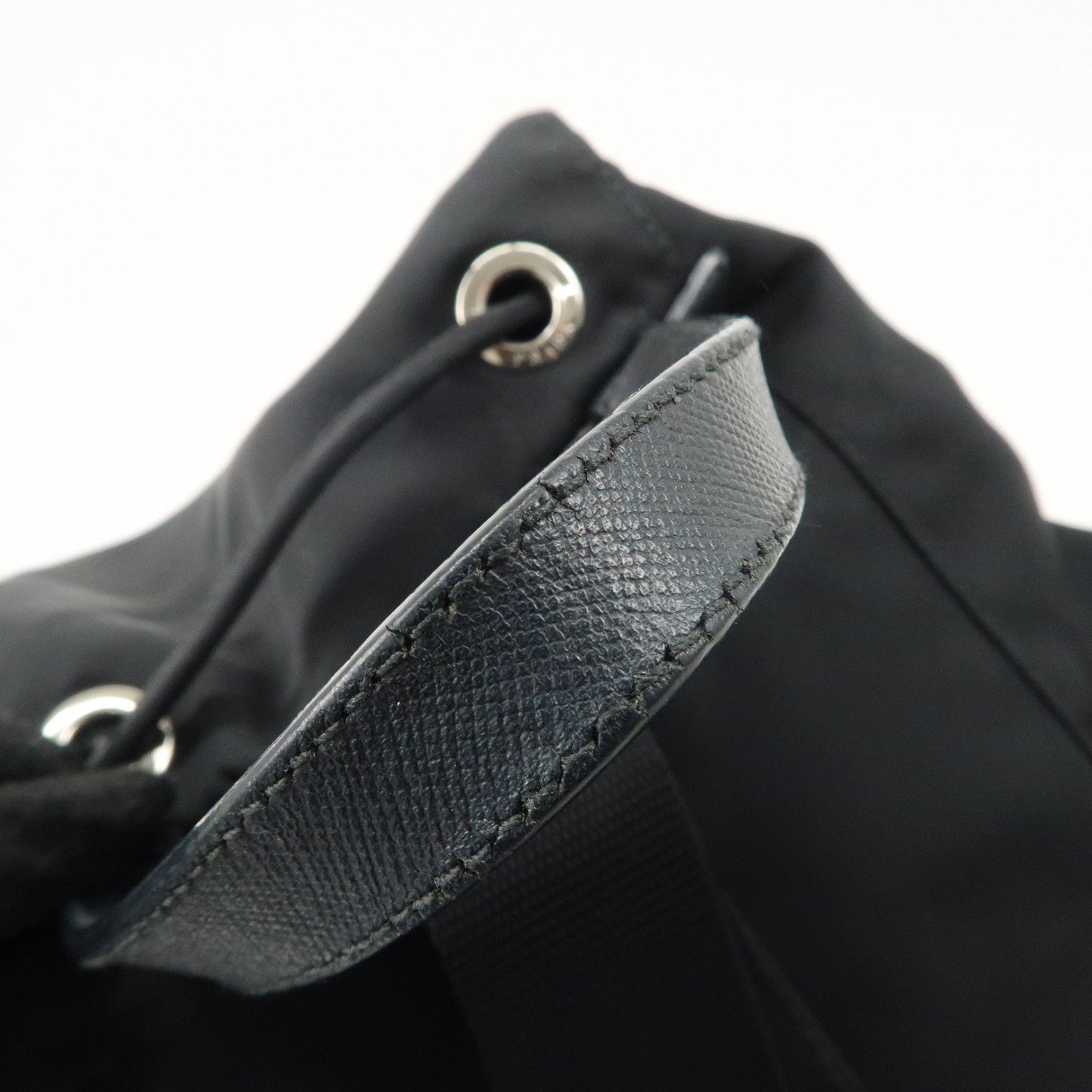 PRADA Triangle Logo Nylon Leather Backpack Ruck Sack Black