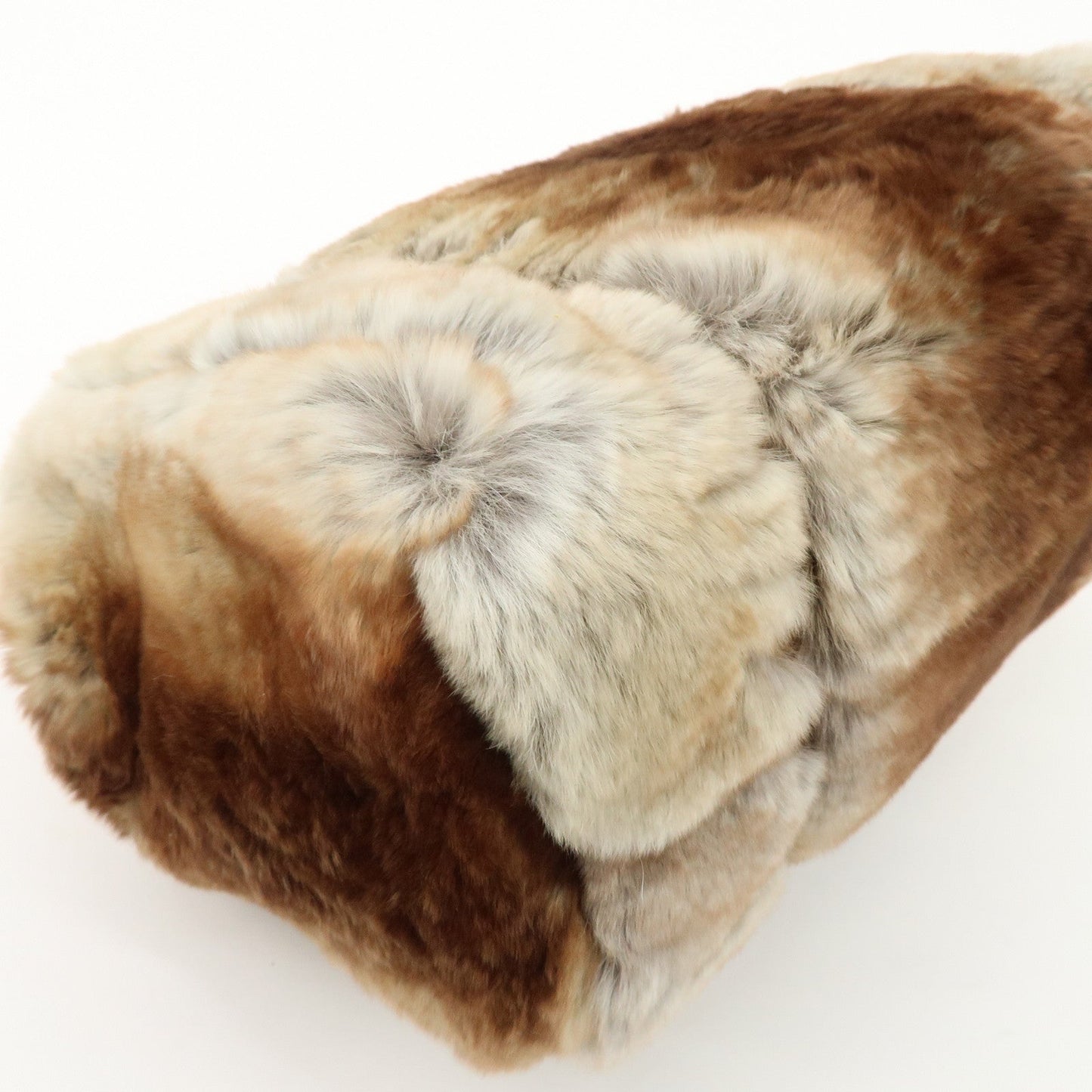FENDI Seleria Leather Fur Mini Linda Hand Bag Brown White 8BR486