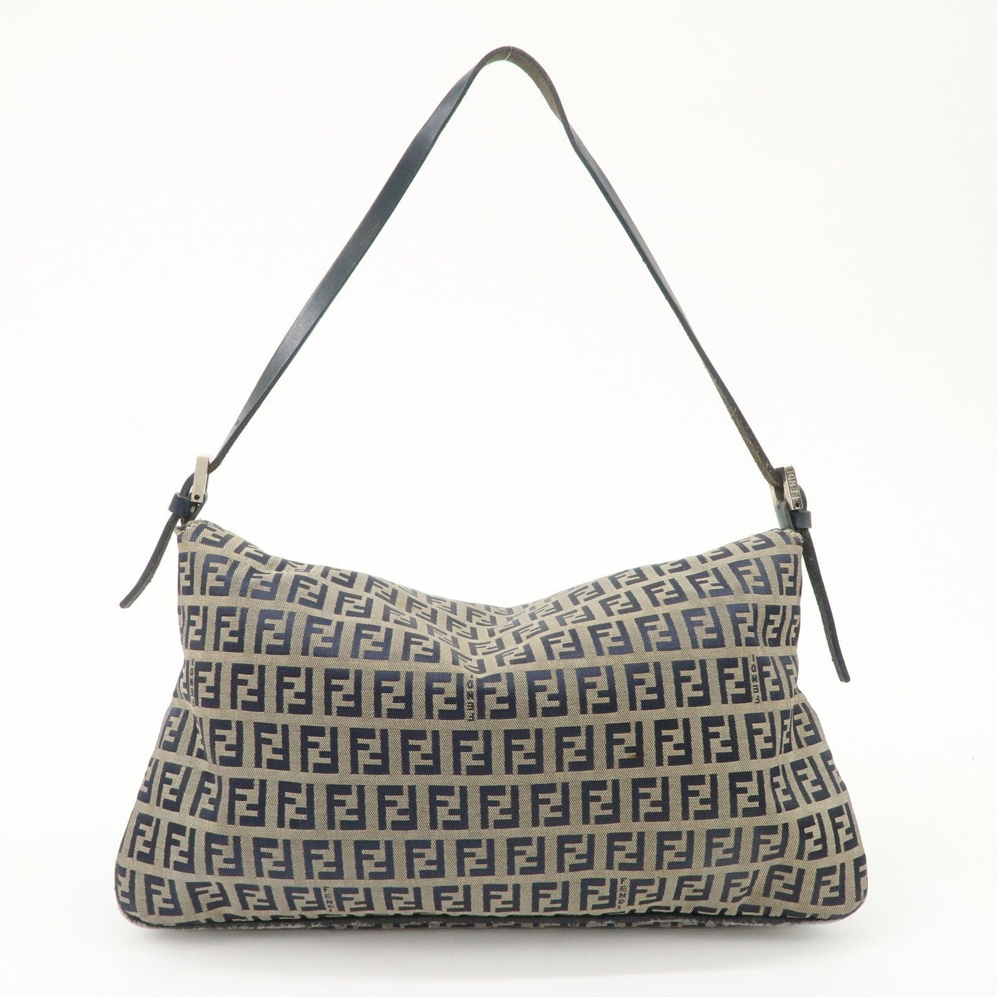 FENDI Zucchino Canvas Leather Shoulder Bag Hand Bag Grey Navy 26796