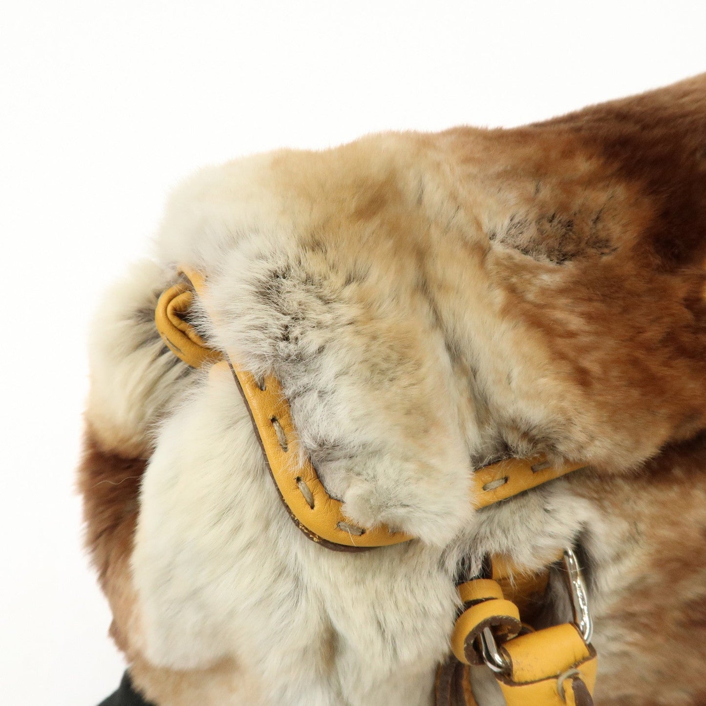 FENDI Seleria Leather Fur Mini Linda Hand Bag Brown White 8BR486
