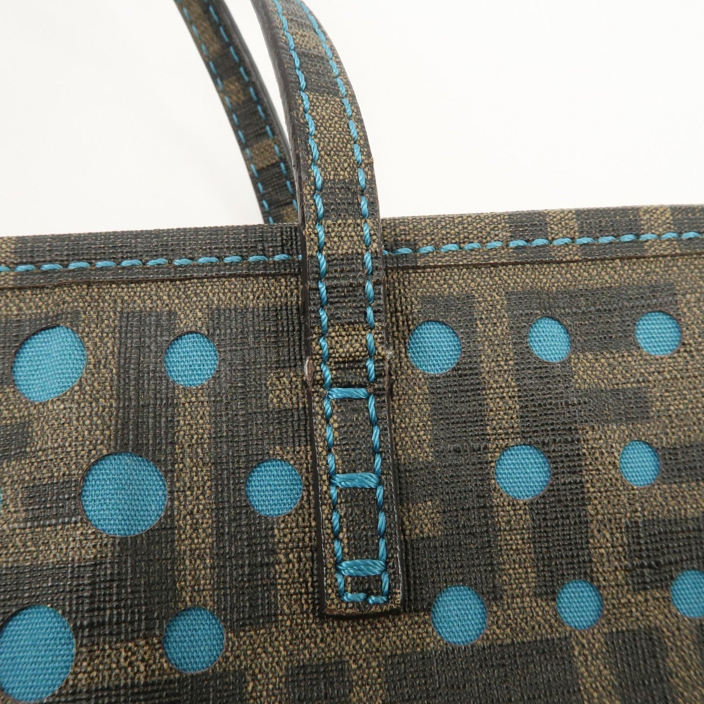 FENDI Zucca PVC Nylon Punching Tote Bag Brown Black 8BH223