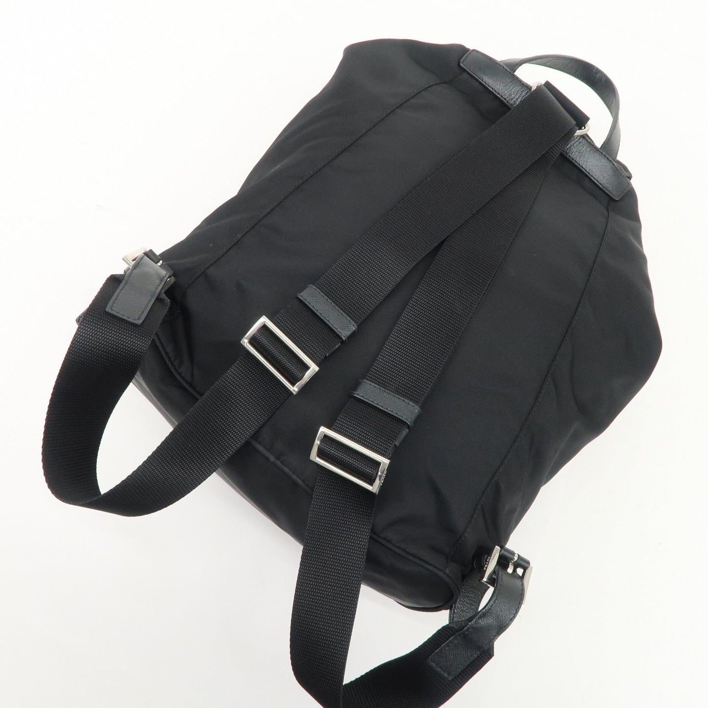 PRADA Triangle Logo Nylon Leather Backpack Ruck Sack Black