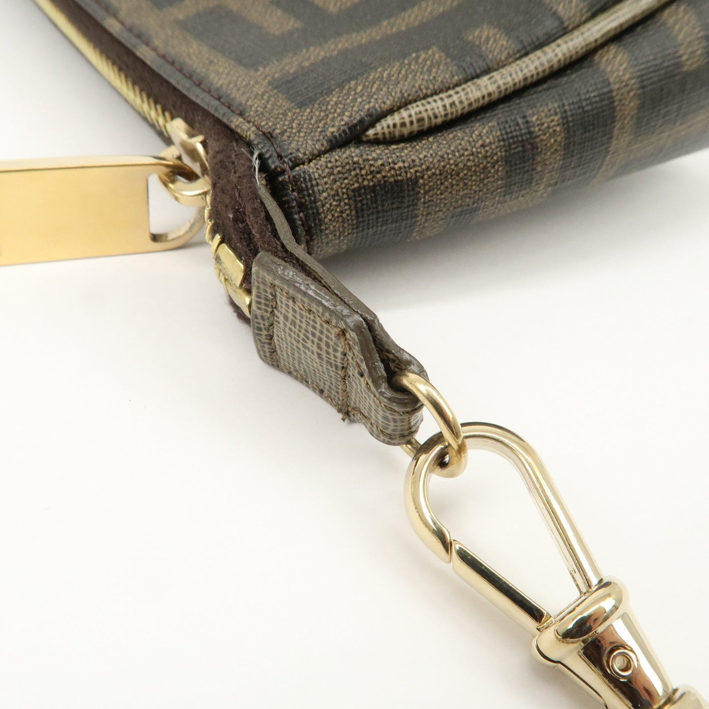 FENDI Zucca PVC Leather Chain Accessory Pouch Hand Bag Brown 8M0264