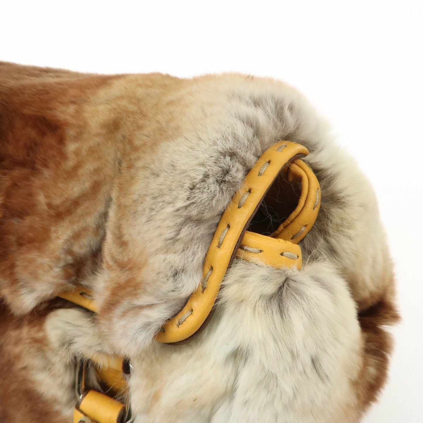 FENDI Seleria Leather Fur Mini Linda Hand Bag Brown White 8BR486