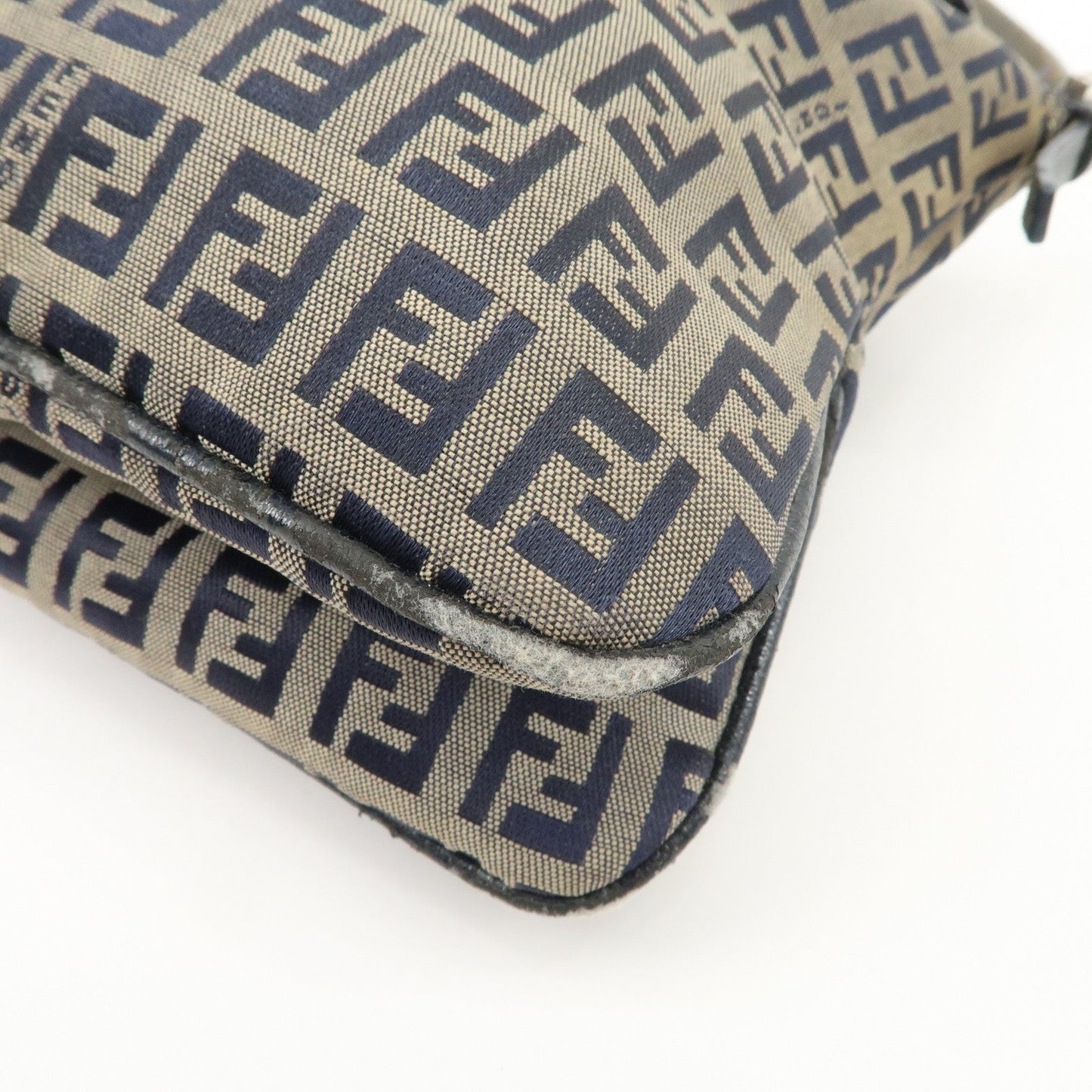 FENDI Zucchino Canvas Leather Shoulder Bag Hand Bag Grey Navy 26796