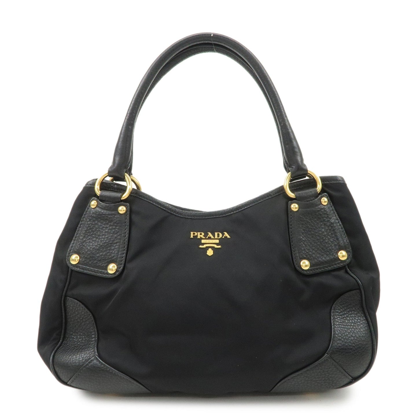 PRADA Nylon Leather Tote Bag Shoulder Bag Black Gold HDW BR4635