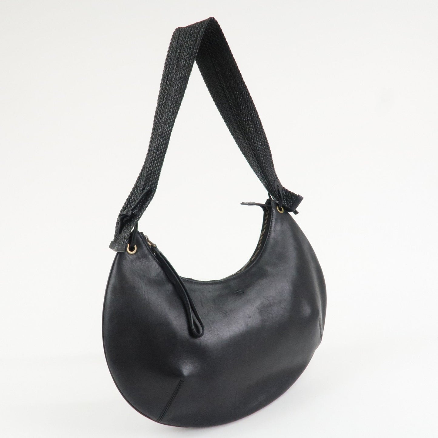 GUCCI Logo Leather Hobo Bag Shoulder Bag Hand Bag Black 204990