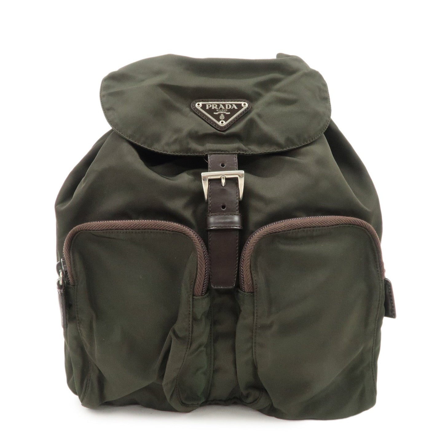 PRADA  Triangle Logo Leather Nylon BackPack B5885F