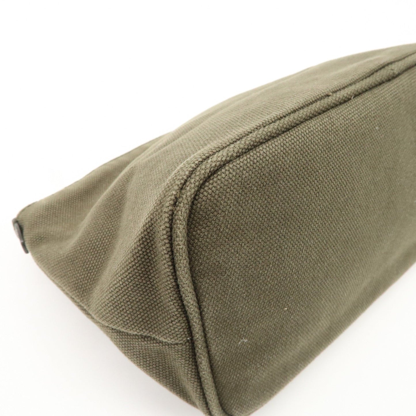 PRADA Triangle Logo Canvas Leather Cosmetic Pouch Khaki 1N1857