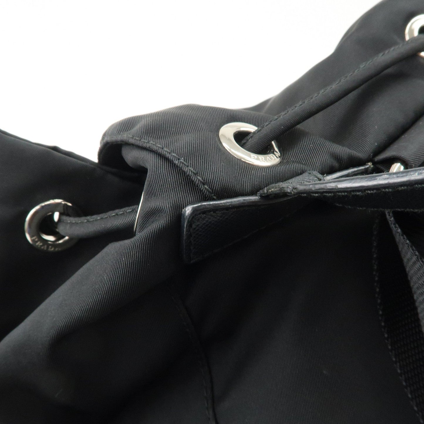 PRADA Triangle Logo Nylon Leather Backpack Ruck Sack Black